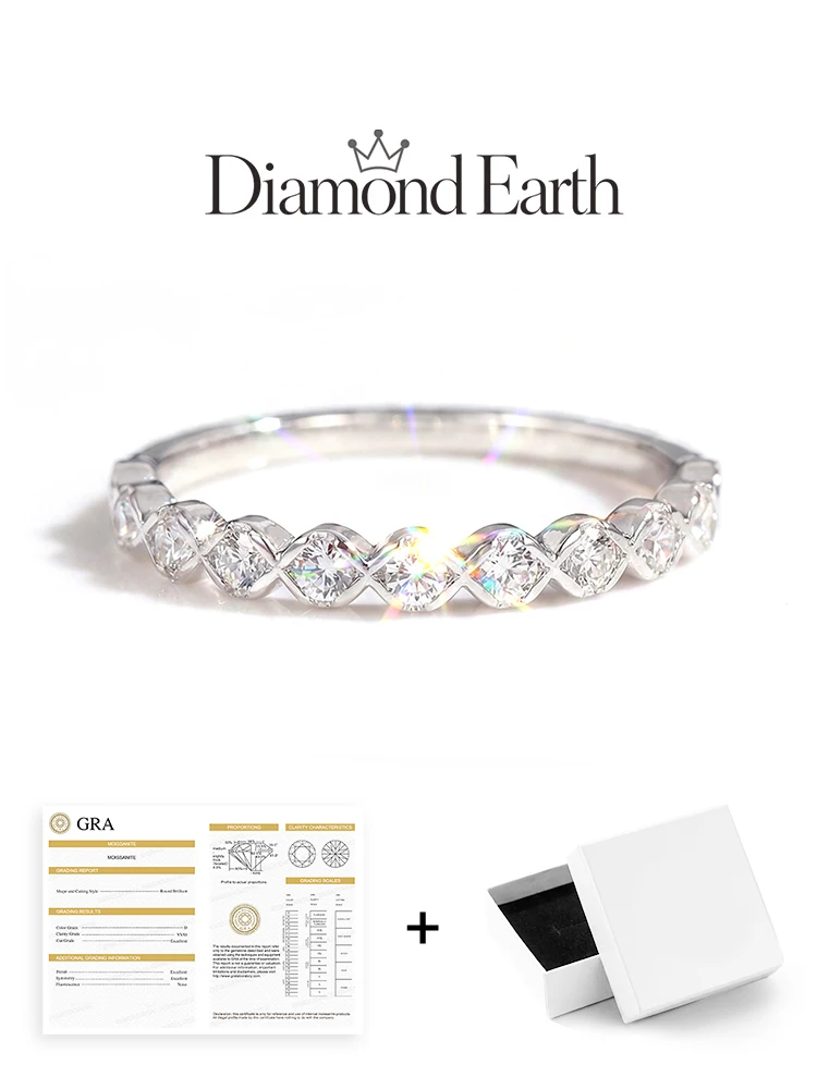 925 Sterling Silver Real Moissanite Diamond Hexagonal Round Sparkling Wedding Band Ring for Women Daily Anniversary Fine Jewelry