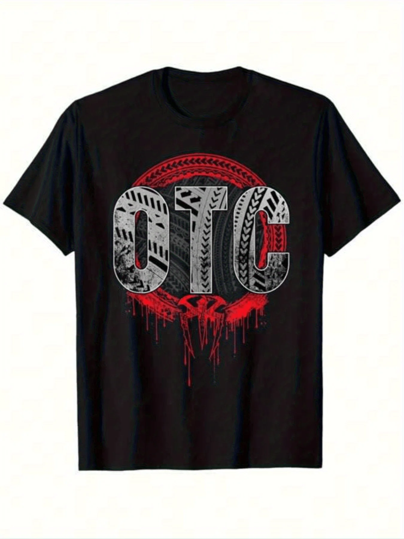 

Men's 100% Cotton T-Shirt Industrial Tribal Red Drip OTC Lettering Graphic Tee Breathable Crewneck Streetwear Top