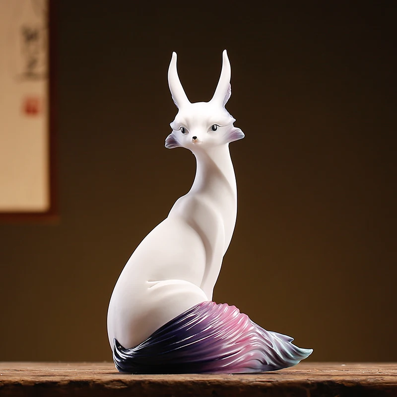 Porcelana Branca Raposa De Nove Caudas, Artesanato De Cerâmica Criativa, ornamentos De Animais Coloridos