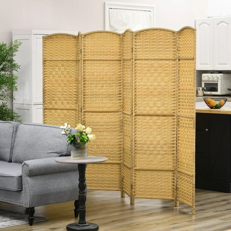 Paravent pliant à 6 panneaux, écran d'intimité autoportant de 270 cm de large, panneaux en polypropylène tissés à la main avec design en arche, cadre en bois de pin naturel, imperméable et résistant aux déchirures, 180 cm de haut