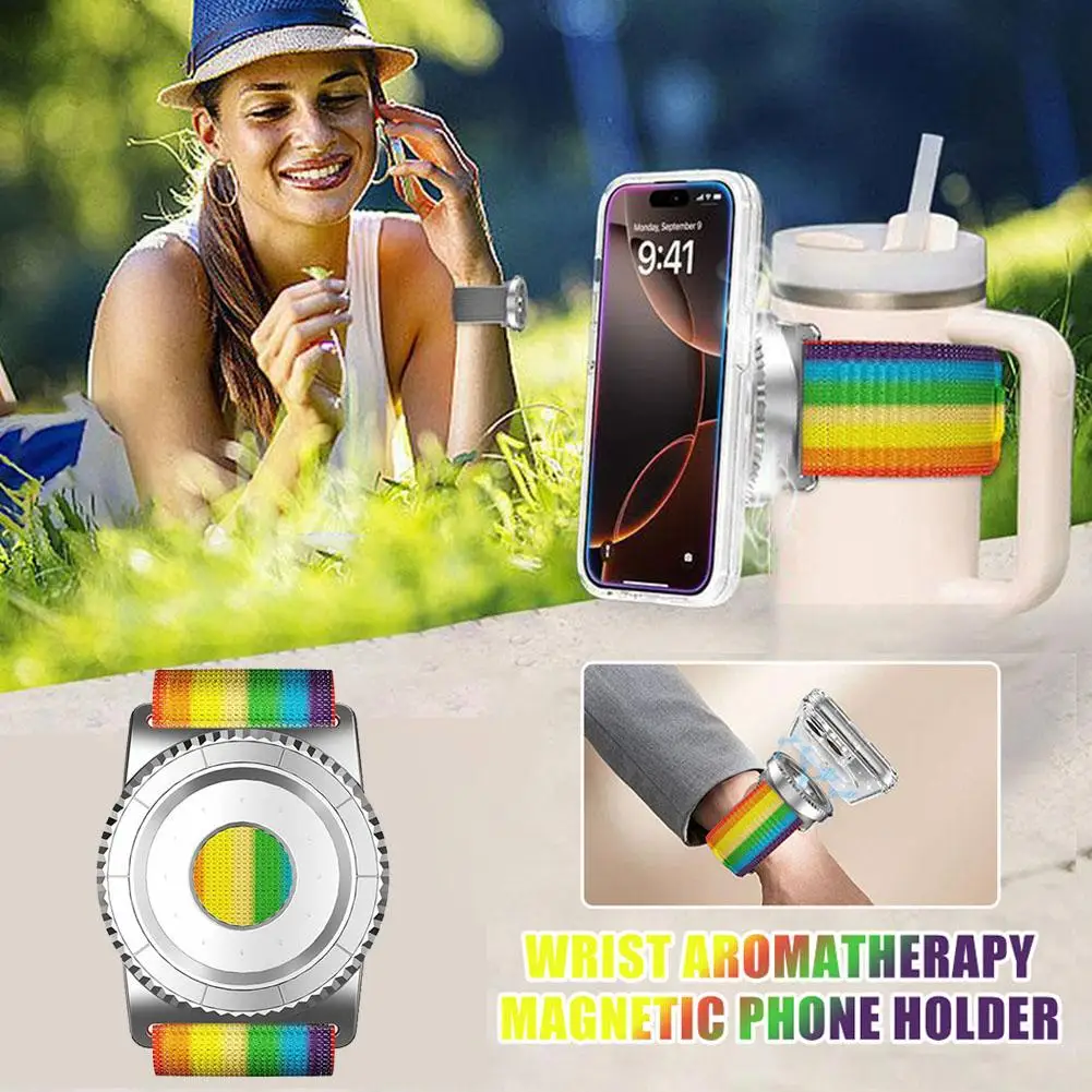 ユニバーサル磁気リストバンド電話ホルダー MAGSAFE 手首アロマセラピー磁気電話ホルダーサイクリングライブ L4V7