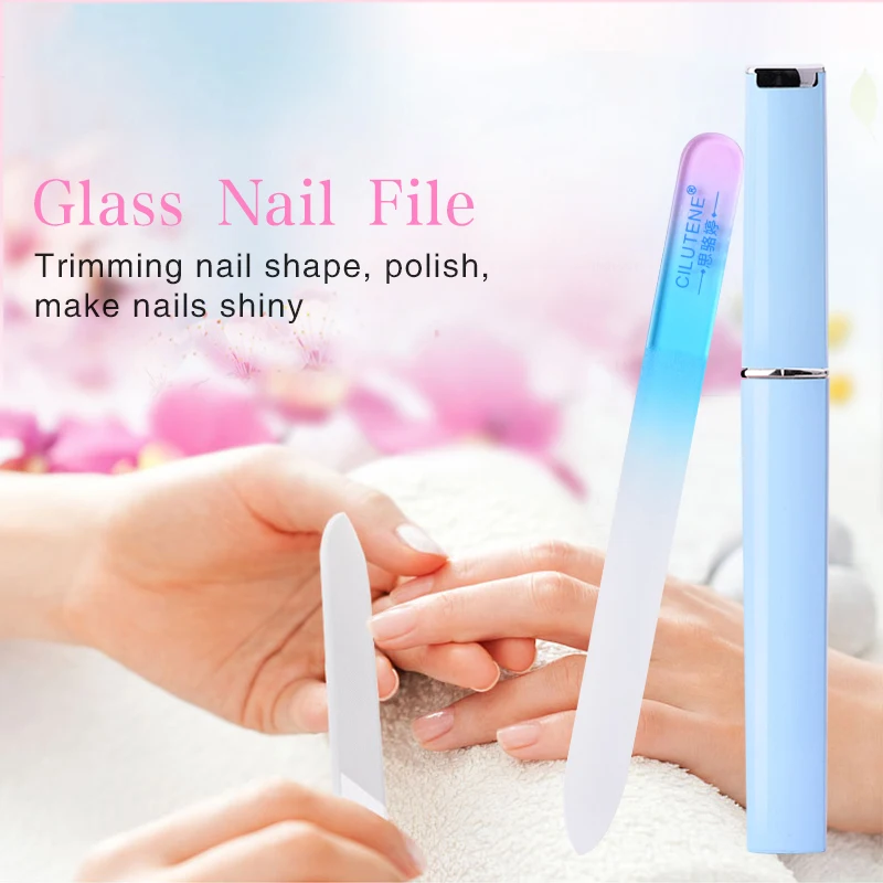 Crystal Glass Nail File With Case Professional Nail Files Manicure Device Tool Nail Art Buffer File Durable Buffing Sanding Tool