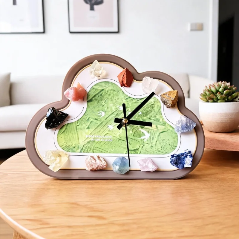 Modern Table Clocks Unique Cloud‑wavy Shape Surround Crystal Dial Stylish Desk Clocks Elegant Desktop Ornament Home Decoration