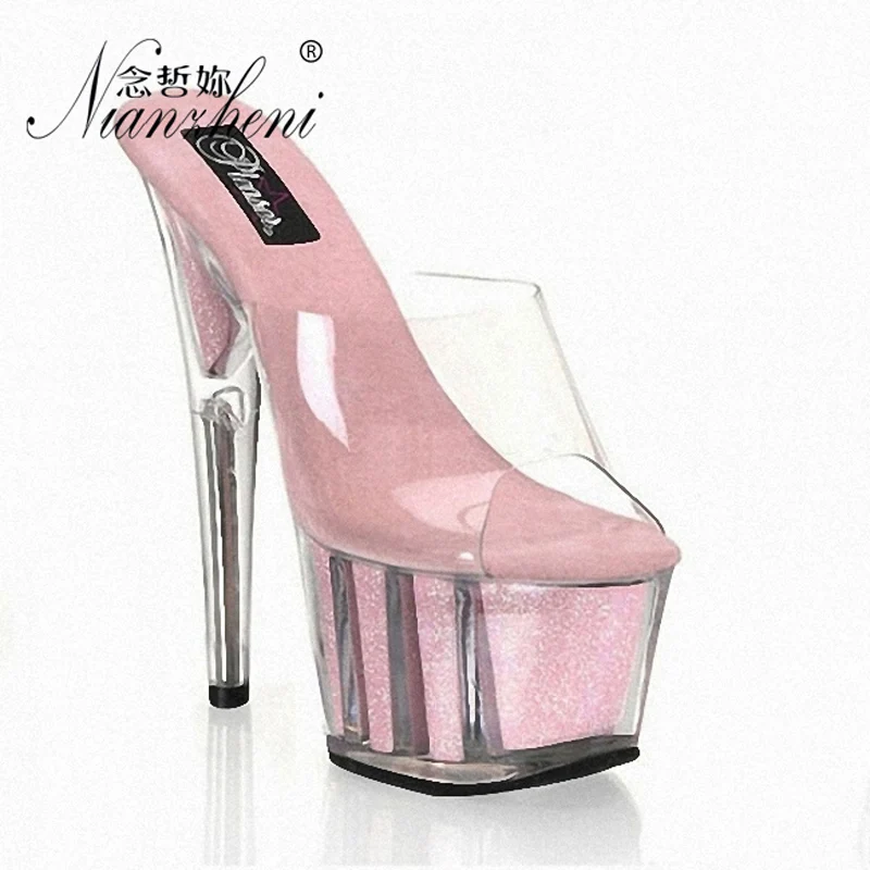 New Flash Powder Summer Peep Toe Transparent Exotic Dancer 15cm Strip Pole Dance Nightclub Thin Stripper Heels Queen Sexy Fetish