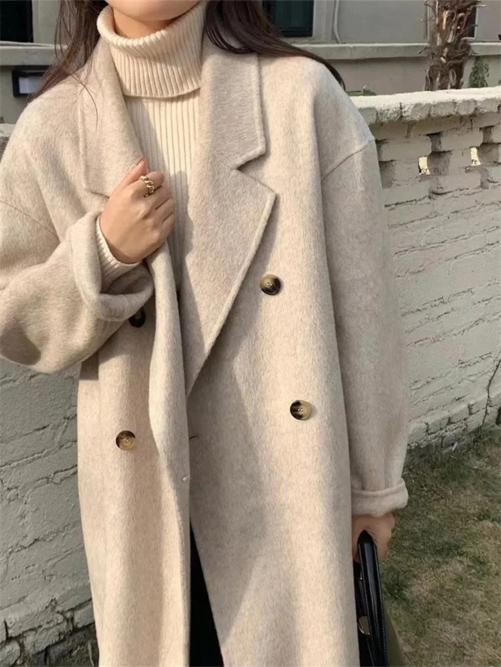 Autumn Winter Double-sided Wool Coat Women New Double-breasted Loose Simple Woolen Female Jacket Warm Wollen Long Coat Outerwear