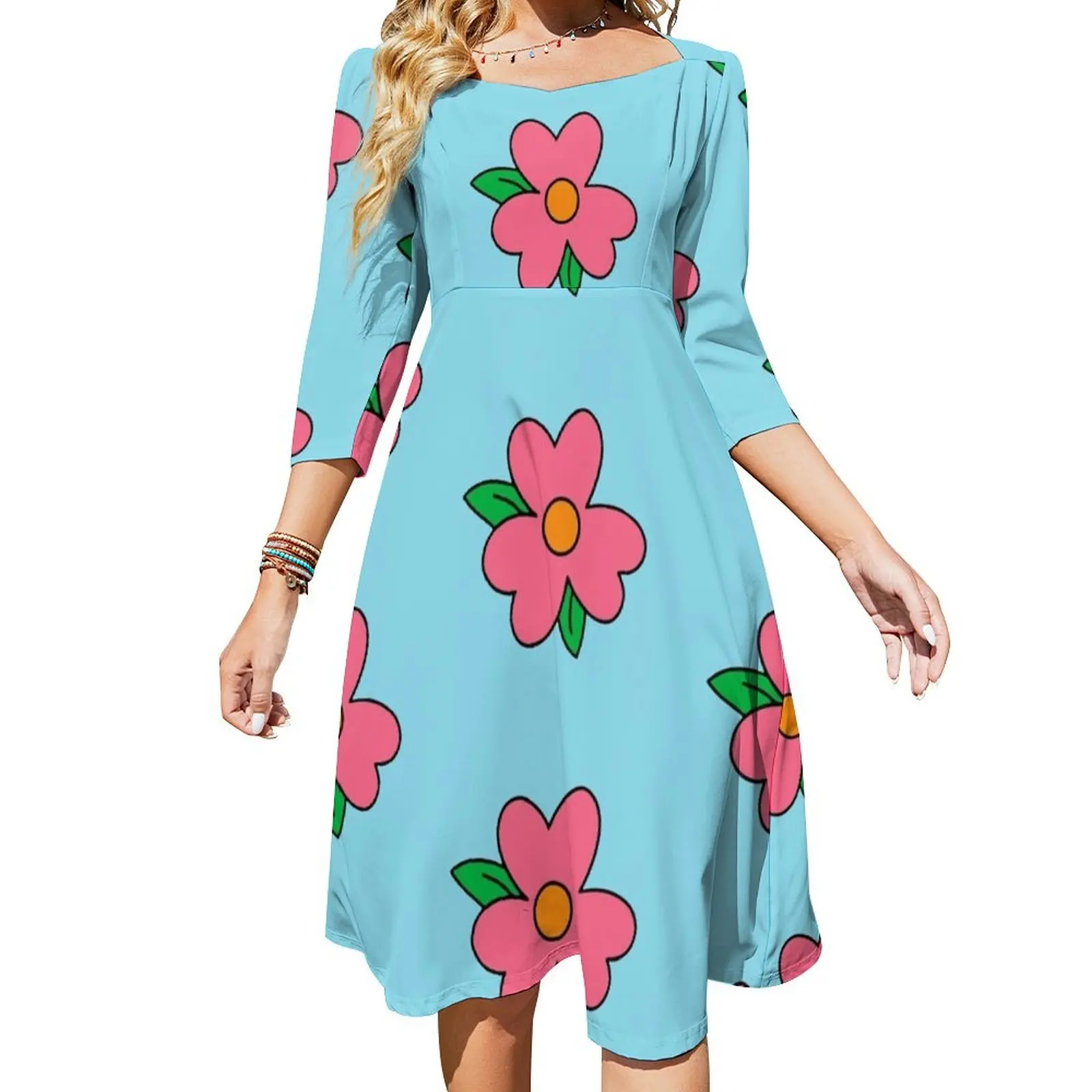 

Fat Homer blue Dress Pattern big flower Flare Dress evening dress woman evening