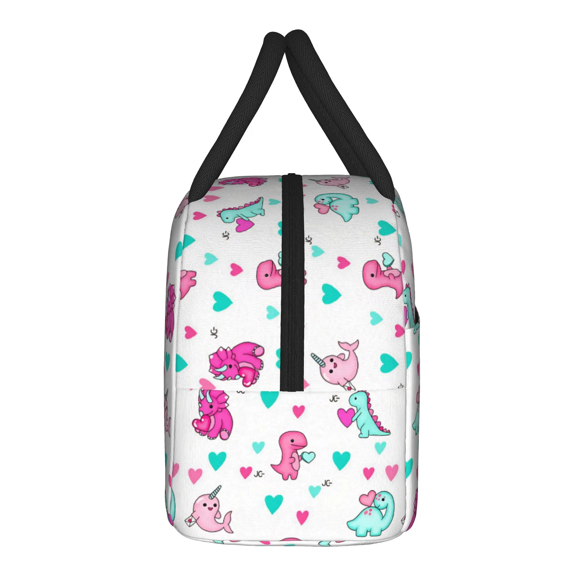 Love Heart Pink Blue Dinosaur Print Lunch Bag Convenient Lunch Box Child Office Cooler Bag Retro Oxford Thermal Lunch Bags