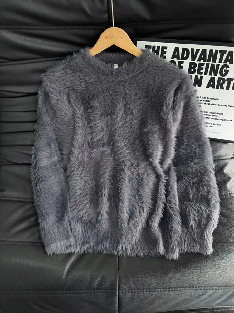 

Мужской свитер Cleanfit из норки глубокого серого цвета, толстый, мягкий, вязаный, зимняя верхняя одежда, повседневный, свободный крой, из полиэфирного волокна, с длинным рукавом, круглый вырез...