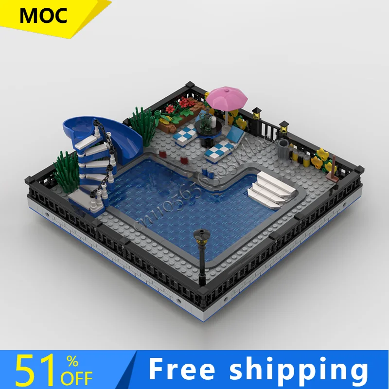 

698 шт., хит продаж, строительная серия, время бассейна, модульные строительные блоки, модель DIY, сборка, дисплей, игрушка, подарки на день рождения для детей