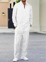 2025 Spring and Autumn Men's Waffle Set Long Sleeve Polo Shirt Set Fashion Casual Half Zipper Collar Solid Color Set