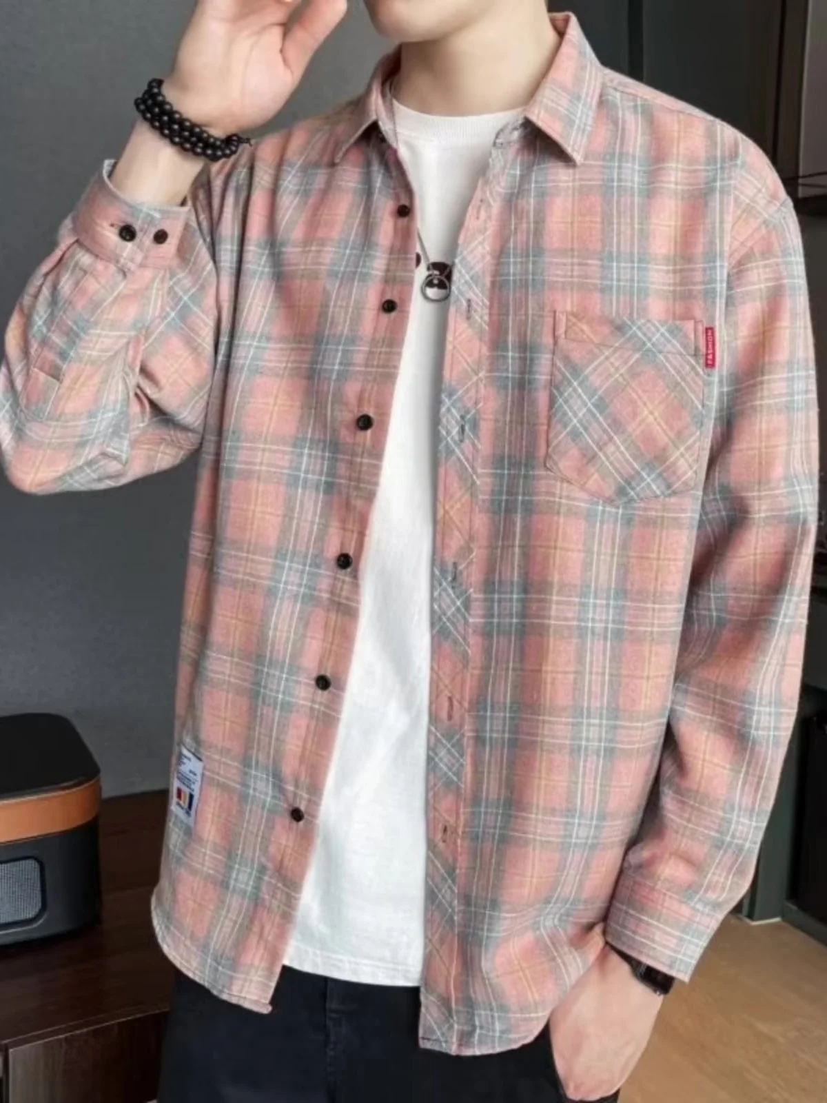 

Модное мужское свободное повседневное пальто в клетку Long Sve Cotton irt, весна-осень, Новое поступление, корейская версия, классическое пальто на пуговицах