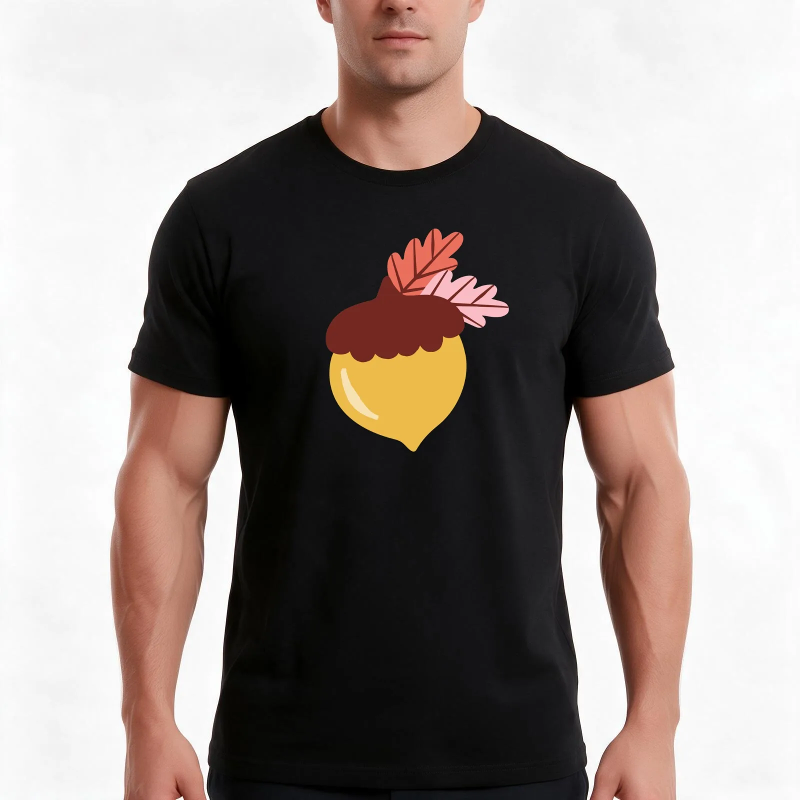 Leaves & Acorns T-Shirt, Summer Casual Cotton Tee, Oversized Streetwear Tops, Vintage Graphic Print, Loose Fit Short Sleeve