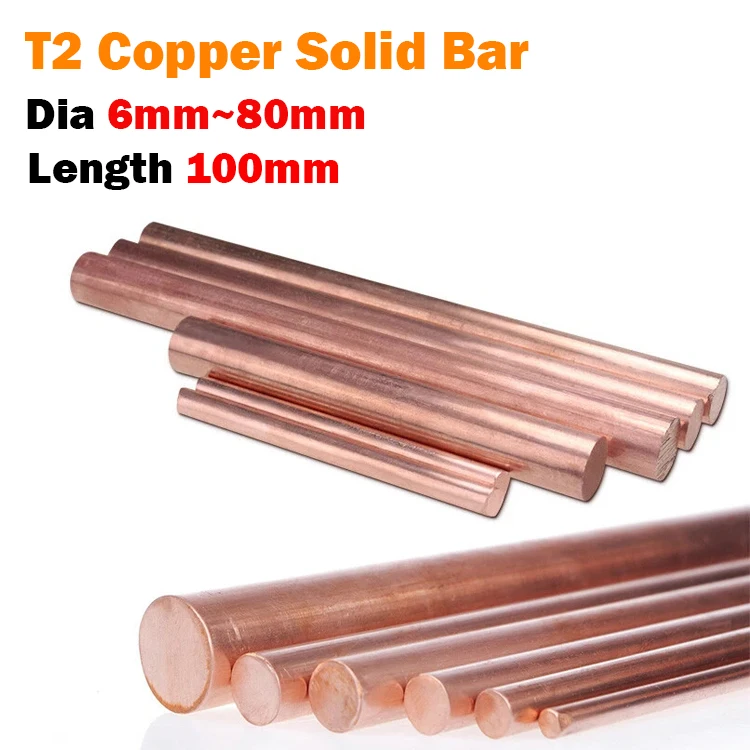 1Pcs Copper Rod Diameter 6/8/10/12/15/16/18/20/22/25/28~80mm Length 100mm Straight Red Copper Solid Bar Purple Copper Round Rod
