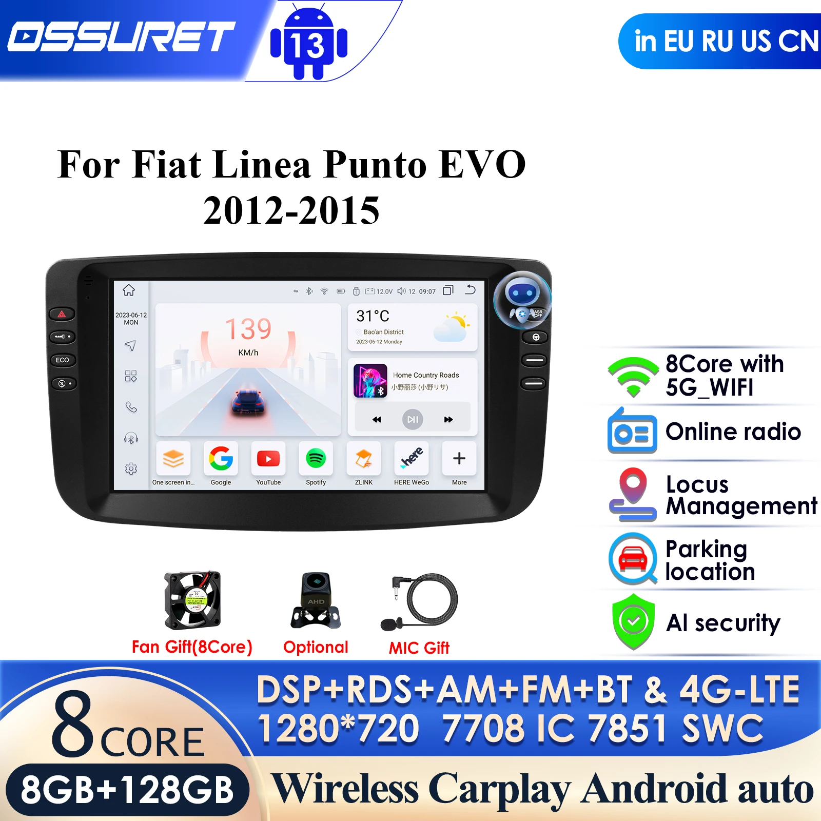 

Автомобильный радиоприемник Carplay Android 2 Din с GPS для Fiat Linea 2012-2015 Fiat Punto EVO, мультимедийный видеоплеер, головное устройство, 9 дюймов, авторадио DSP