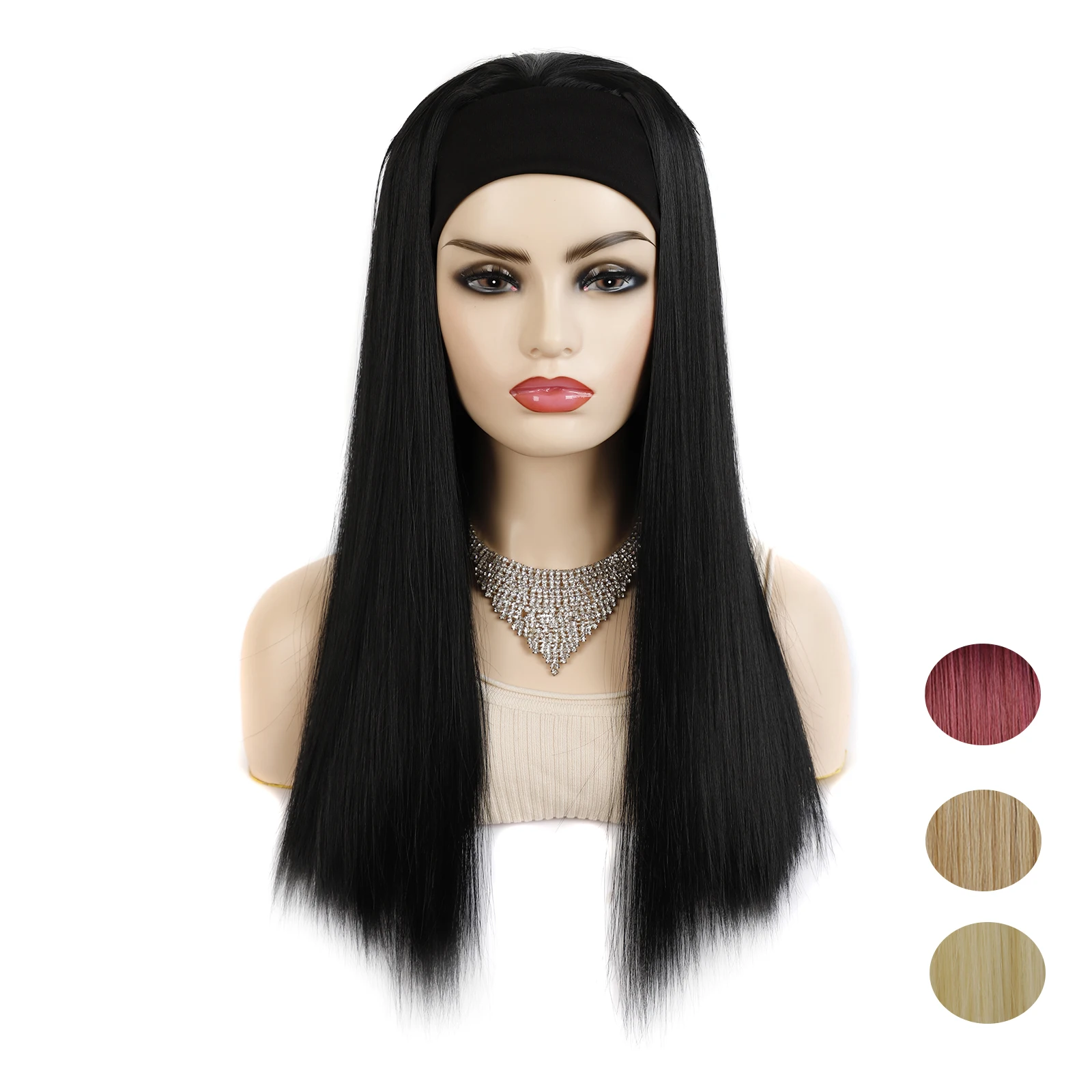 Zolin Synthetic Hair Wig With Headband Long Straight Hair Natural Looking Black Blonde Color Wigs For Women Daily Use