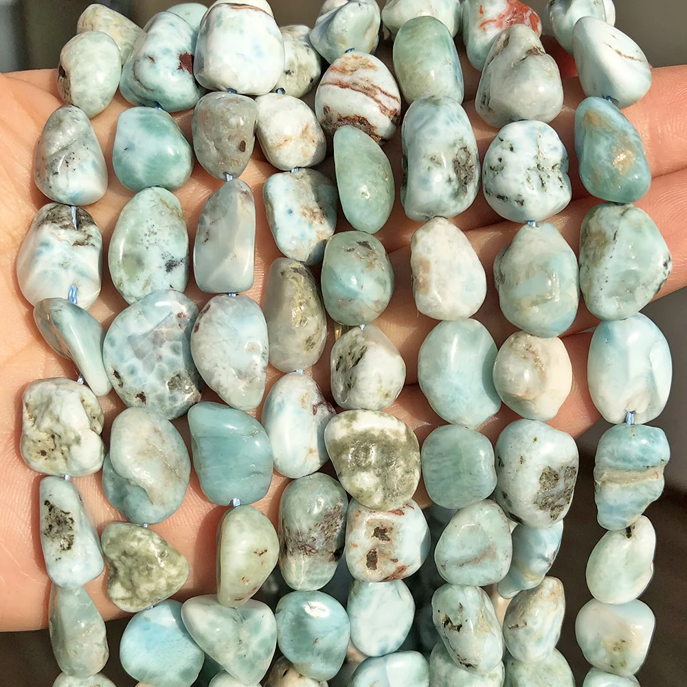 

8-10mm Natual Irregular Blue Larimar Stone Beads Loose Spacer Beads for Jewelry Making Bracelet Charms Necklace Accessories 15"