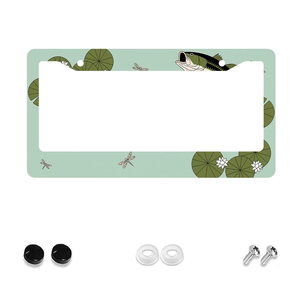 

1 шт. Рамка номерного знака с 2 отверстиями в виде зеленой рыбы и лотоса, алюминиевый материал, 6x12 дюймов, с набором винтов, новинка в стиле ретро