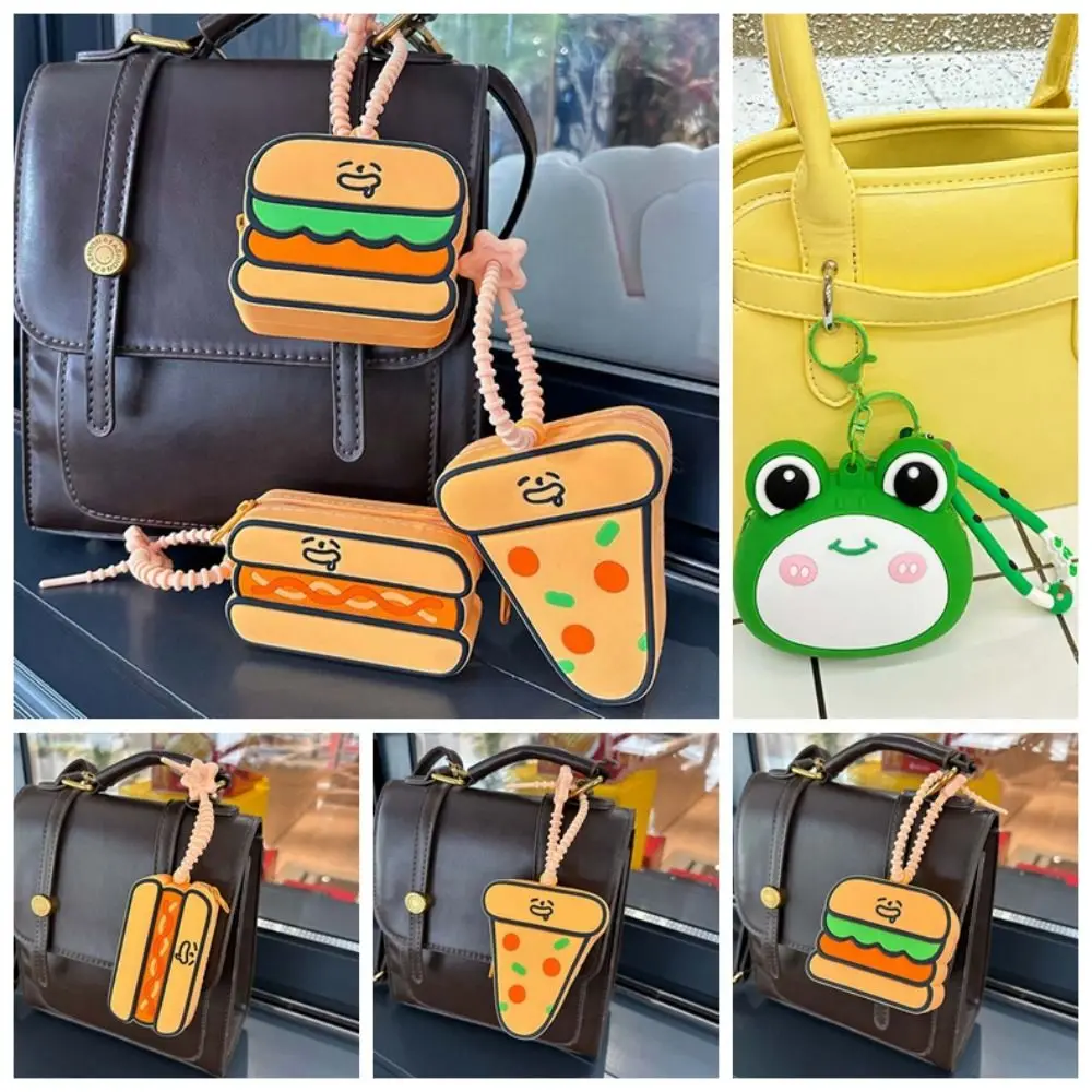 Shopping Portable Hamburger Coin Purse Waterproof Hot Dog Cartoon Silicone Wallet Mini Key Ring Green Frog Storage Bag Car Key