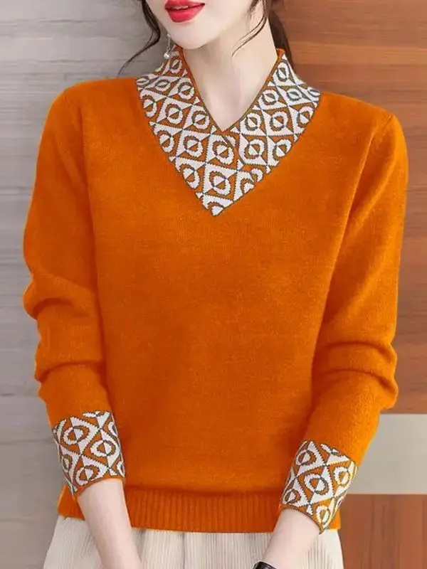 

Корейские модные вязаные свитера с панелями, универсальная верхняя одежда Cleanfit Sle из зимней коллекции для женщин среднего возраста