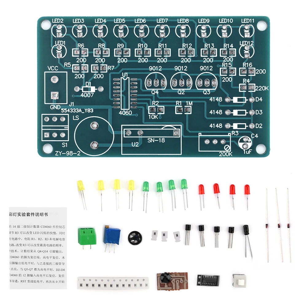 CD4060 DC4.5-5V SMT SMD Moduł DIY Muzyka LED Kolorowy obwód świetlny Lutowanie Tablica ćwiczeń DIY Luźne części Zestaw do lutowania demonstracyjnego