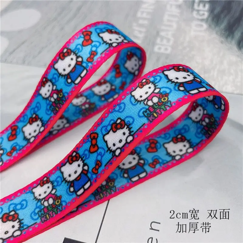 Sanrio Hello Kitty 2cm Ribbon Cute Double-sided Printed Gift Wrap with Girl\'s Bow DIY Phone Lanyard Kettle Strap Rope Material