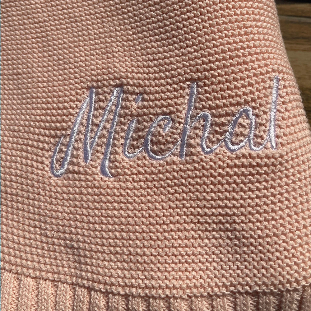 Customized Baby Blanket Embroidered Baby Name Baby Shower Gift Soft and Breathable Cotton Knitted Blanket Personalized Gift