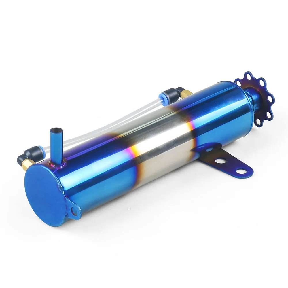 Universal 400ML Cylindrical Radiator Coolant Cooling Burnt Blue Aluminum Catch Tank Overflow Reservoir