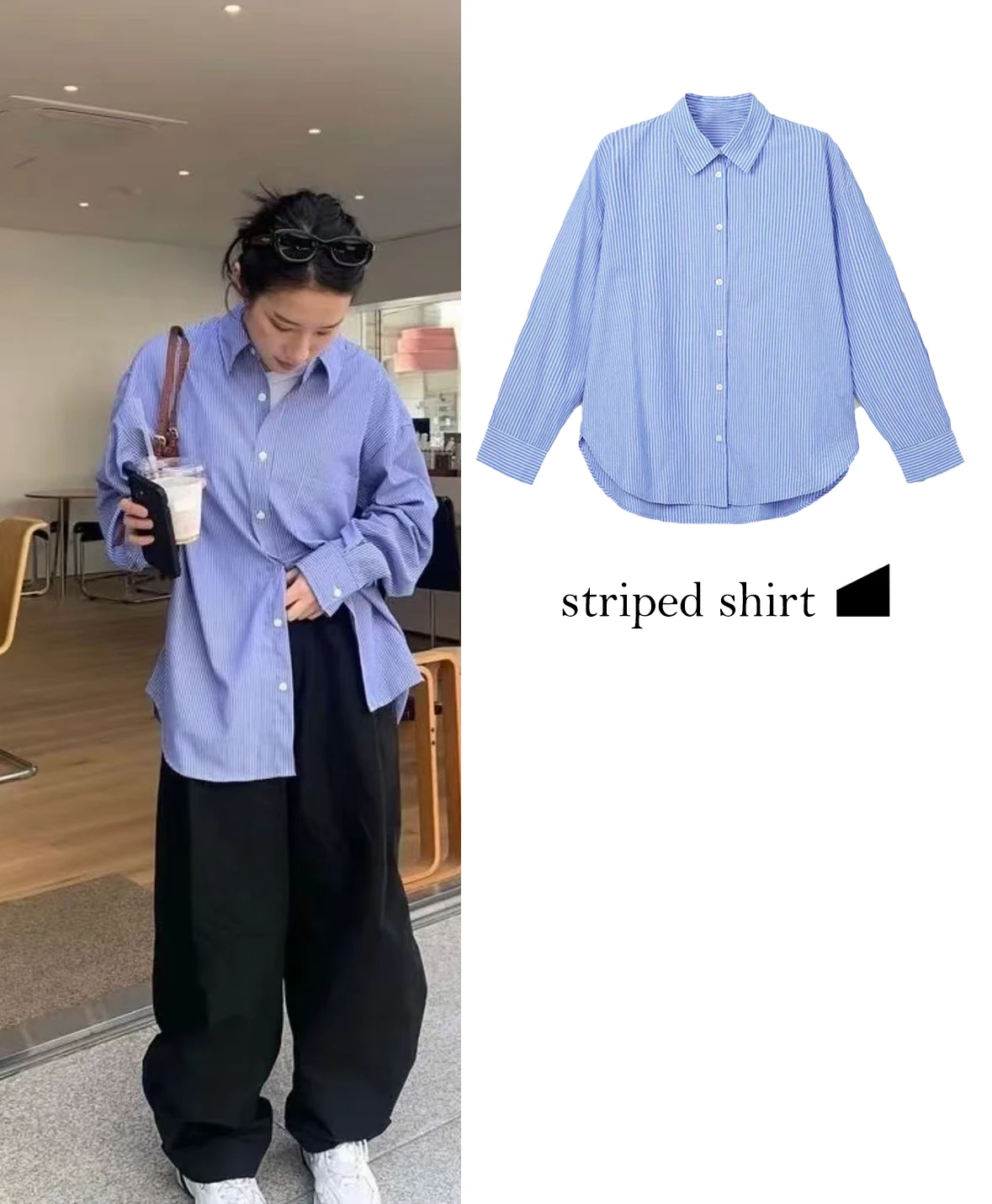 

FWRD Blue And White Striped Loose Long Sleeved Shirt Womens Casual Blue And White Striped Loose Fashionable Long Sleeved Shirt