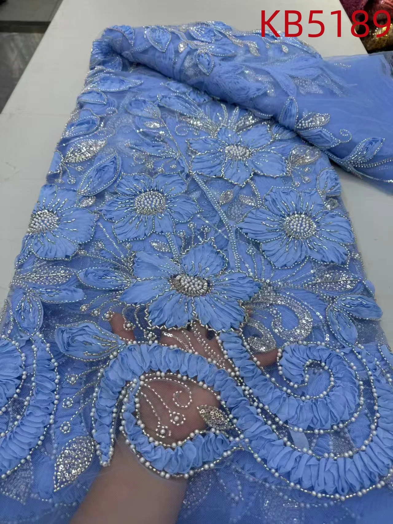 قماش دانتيل أفريقي 5 ياردات جودة عالية 2025 فساتين ترتر قماش مطرز شبكة فرنسية مع تسلسل للخياطة KB5189