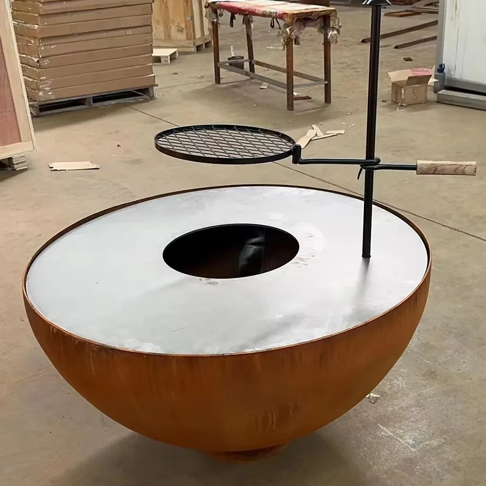 Modern Style Outdoor Family Fire Pit Table with Galvanized Steel BBQ Grill Corten Steel Fire Pit for Garden Bbq Grilling