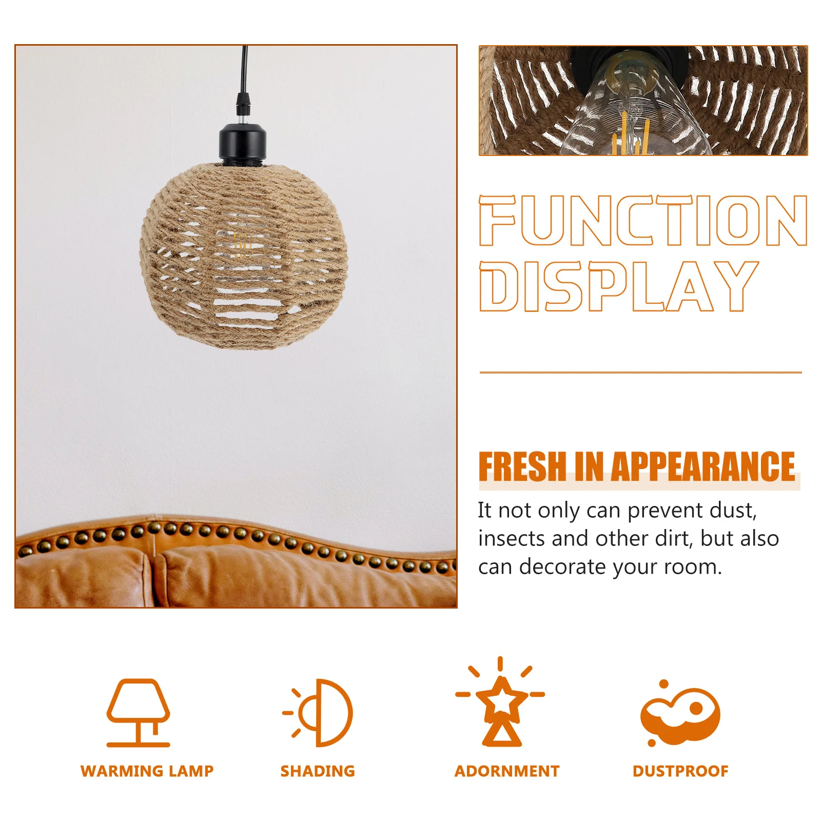

Rope Woven Lampshade With Bulb Delicate Light Cover Decorative Hanging Lamp Accessory Indoor Simple Style Rope Craft Light Shade