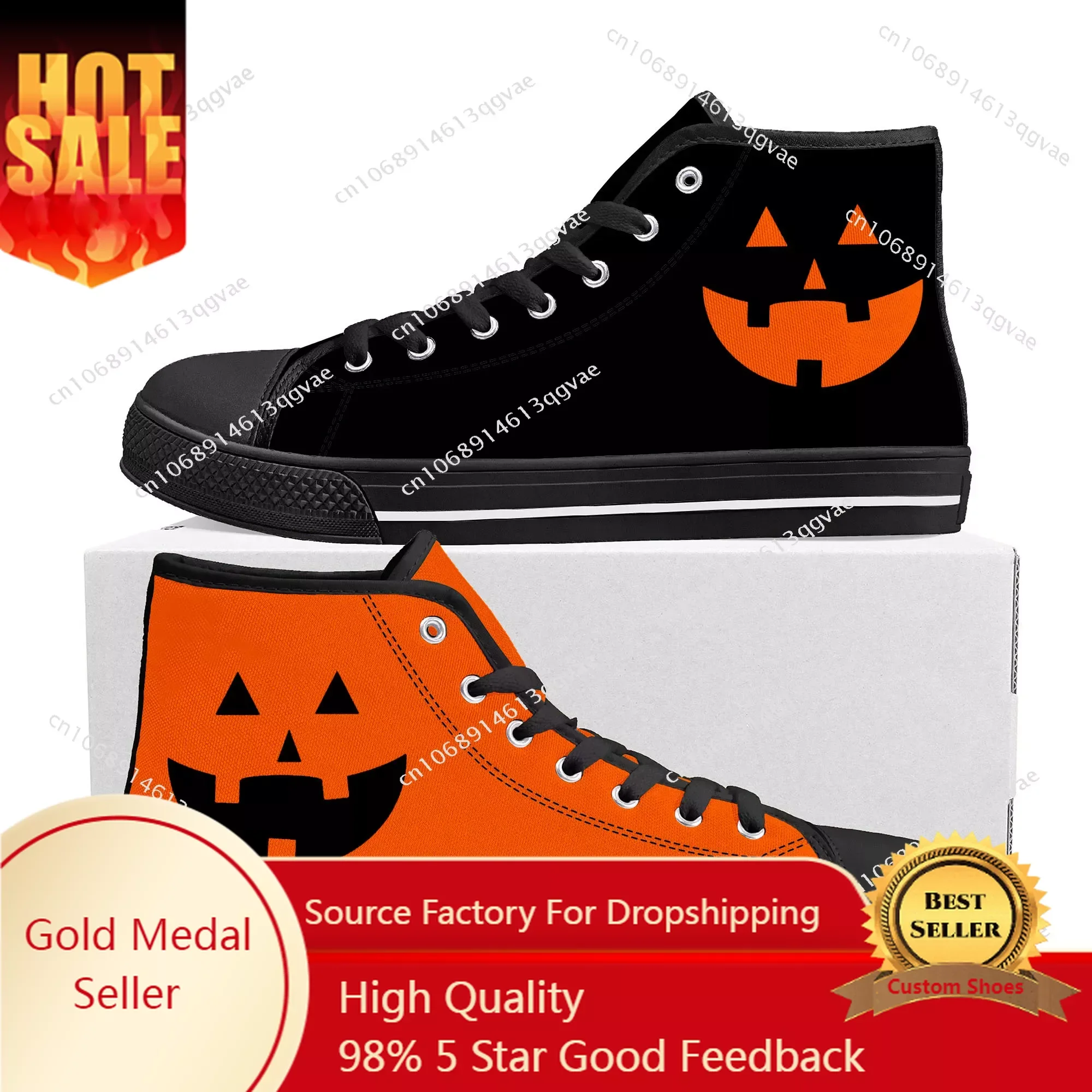 

Halloween Pumpkin High Top High Quality Sneakers Mens Womens Teenager Canvas Sneaker Custom Made Shoe Casual Couple Shoes Black