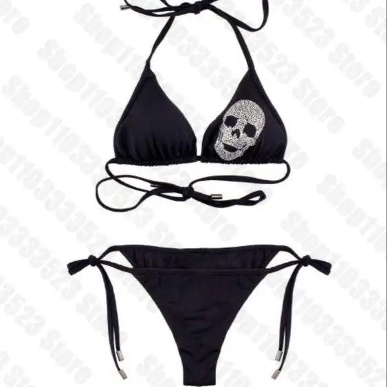 

Y2k Sexy Women skeleton Y2k Graphic Swimwear Bikini Set Bra Tie Side G-String Thong Beach e Suit Swimsuit Y2k Emo girls punk