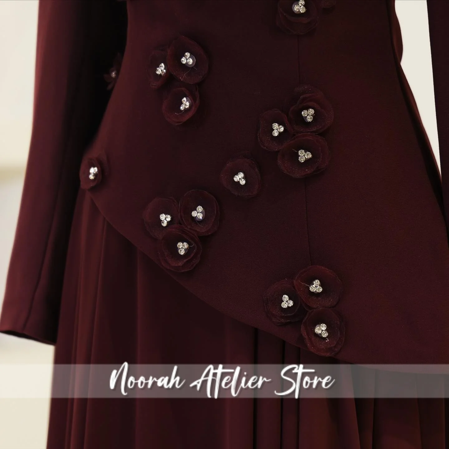 New 3D Flower Bead Elegant Muslim Women's Evening Dress 2025 Dubai Long Sleeves Celebrity Dress Crepe Gown Vestidos Customized