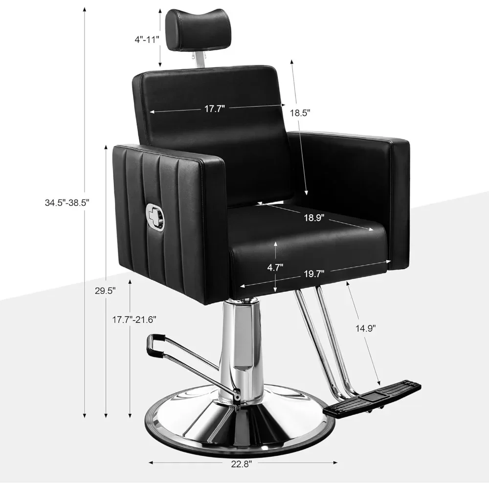 Comfortable Reclining Salon Chair with Removable Headrest, Weight Capacity up to 440 lbs