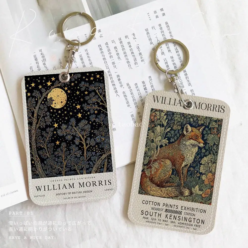 Neutral William Morris Rectangle Keychain Card Holder, Badge Credit Card Holder, Student ID Card Holder, Bus Cards Cover