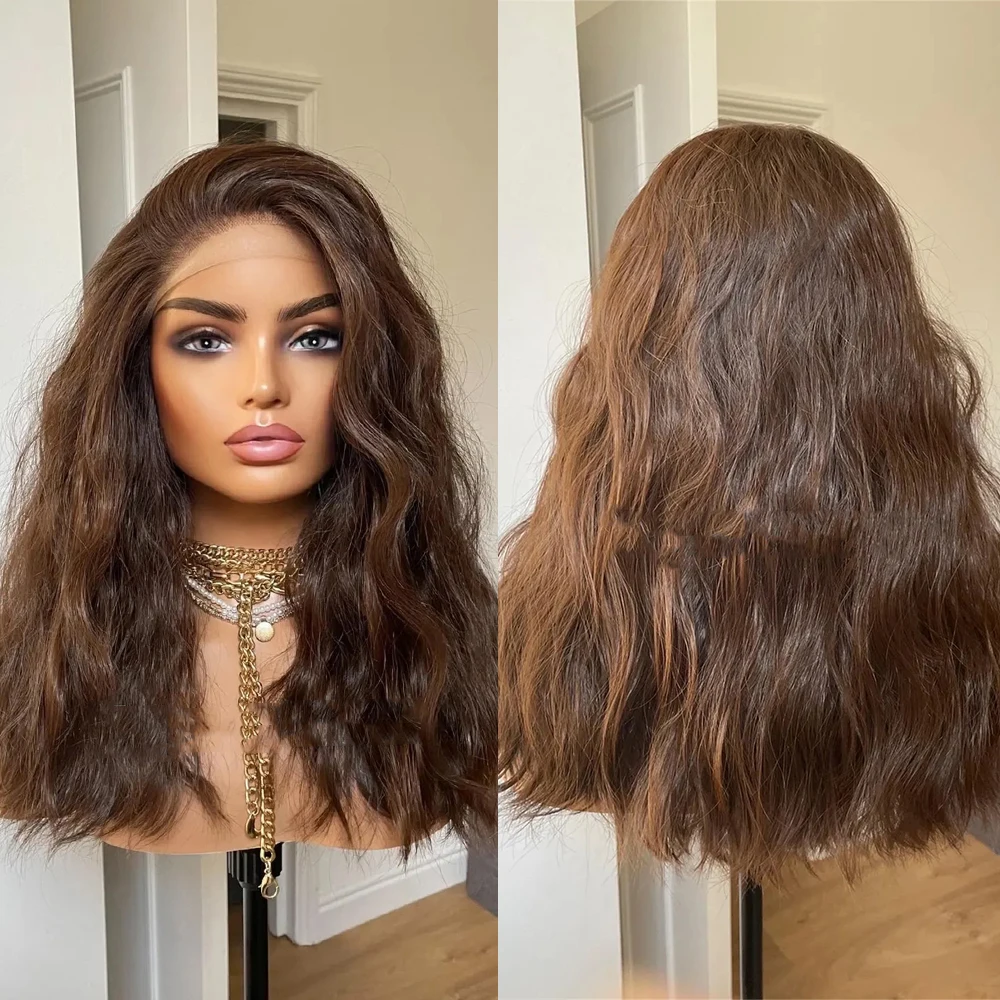 

Dark Brown Loose Waves Lace Frontal Wig 14 Inches 13x4 Free Part Hair Wig For Women Dark Brunettes Heat Friendly Synthetic Wigs
