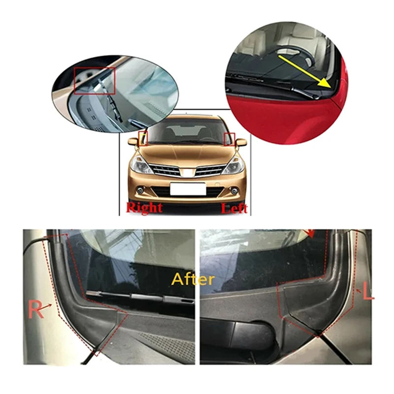 2 PCS Car Cowl Grille Outer Cover Clip-On Extension Cover 66895-EL000 66894-EL000 ABS For Nissan Versa Sedan Hatchback 2007-2011