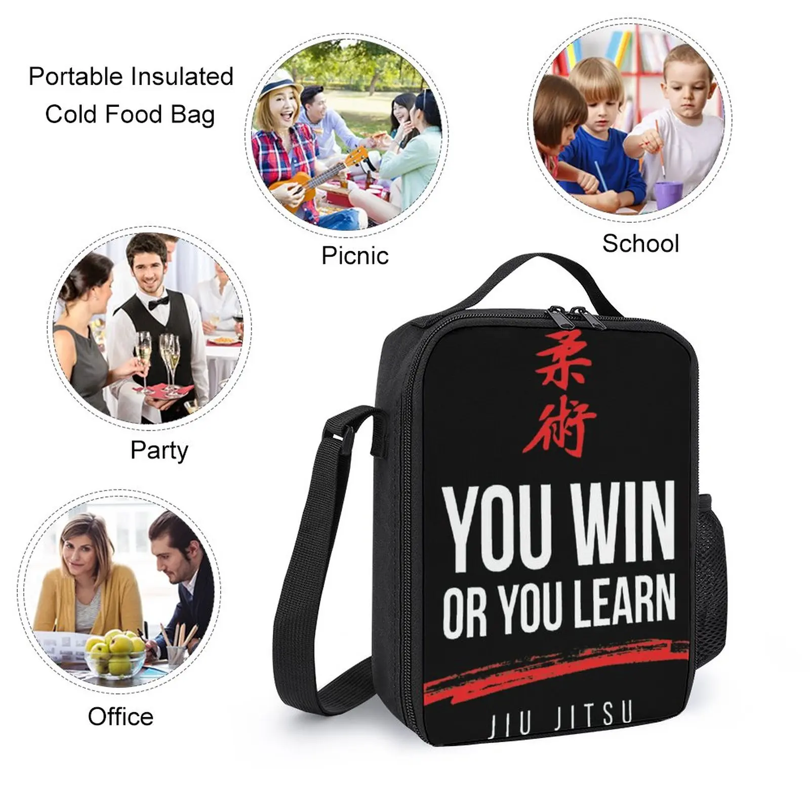 You Win Or You Learn Jiu Jitsu Jiu pasta de dientes duradera y acogedora, juego 3 en 1, mochila de 17 pulgadas, bolsa de almuerzo, bolsa para bolígrafos, escuelas, gráfico informal