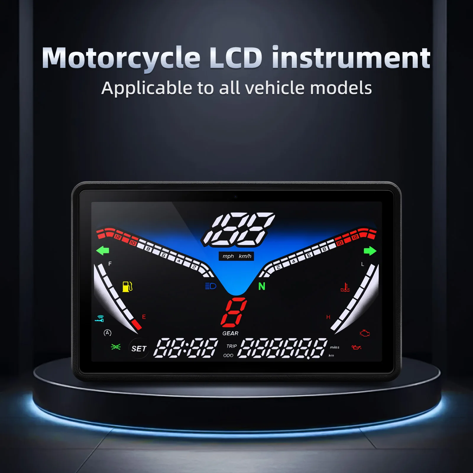 Waterproof Motorcycle 5 Inch LCD Instrument Panel Speedometer Odometer Dashboard Water Temp Fuel Level Gear Gauge With Alarm