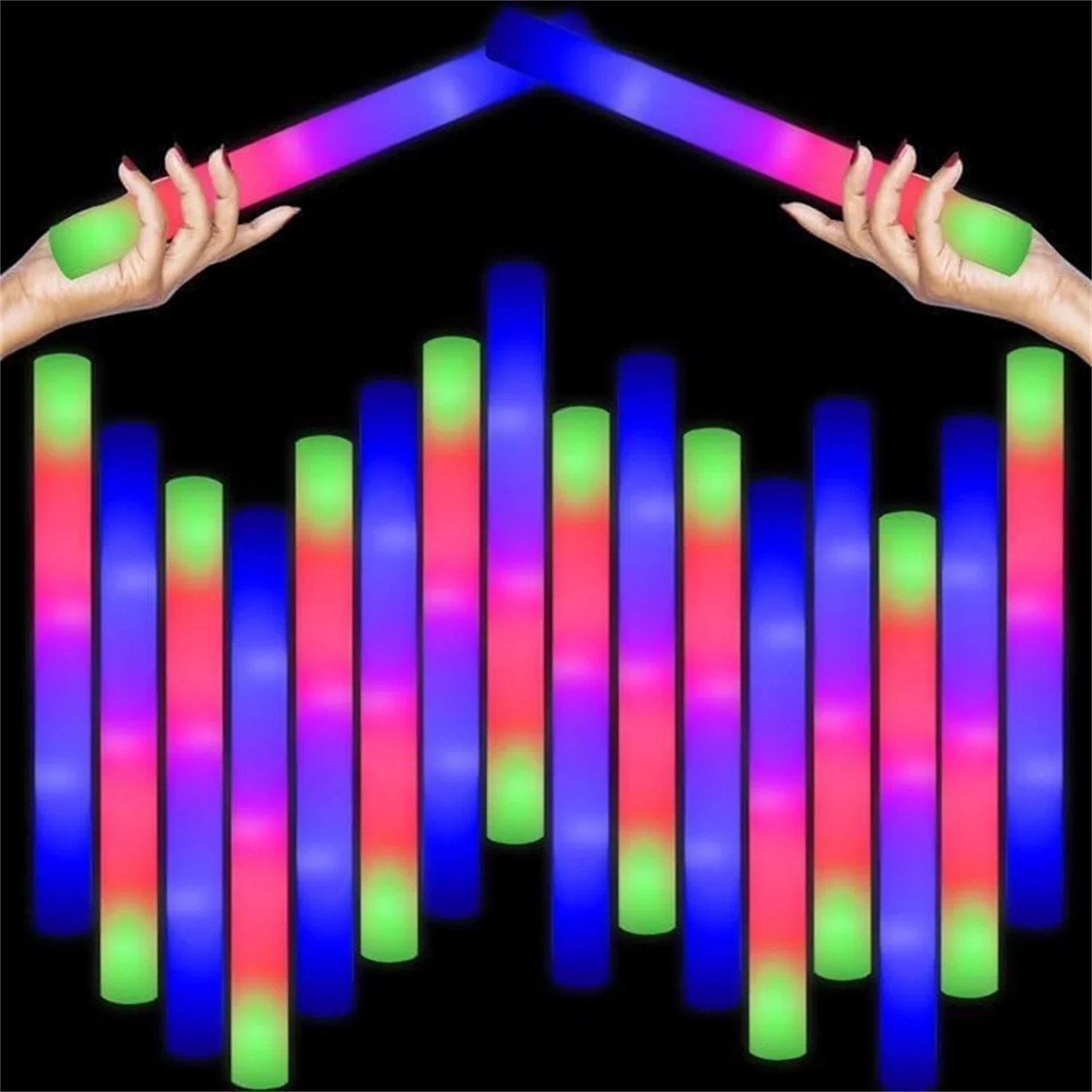 50Pcs LED Foam Glow Sticks 8~10 Hours Flashing,Giant Light up Foam Sticks,Glow in The Dark Party Favors for Wedding,Birthday