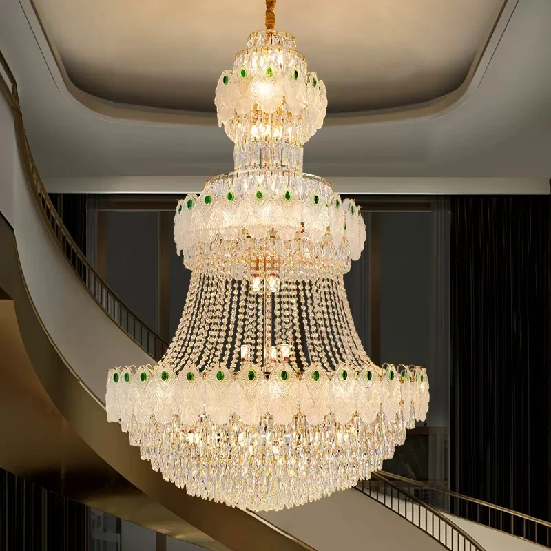 

American Large Crystal Chandeliers Lights Fixture Modern Romantic Chandelier European Home Villa Hall Lobby Stair Hanging Lamp