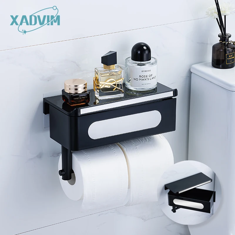 

Wall Mount Toilet Paper Holder Rotatable Tissue Rack Holders Matte Black Roll Paper Storage Shelves Kitchen Bathroom Accessories