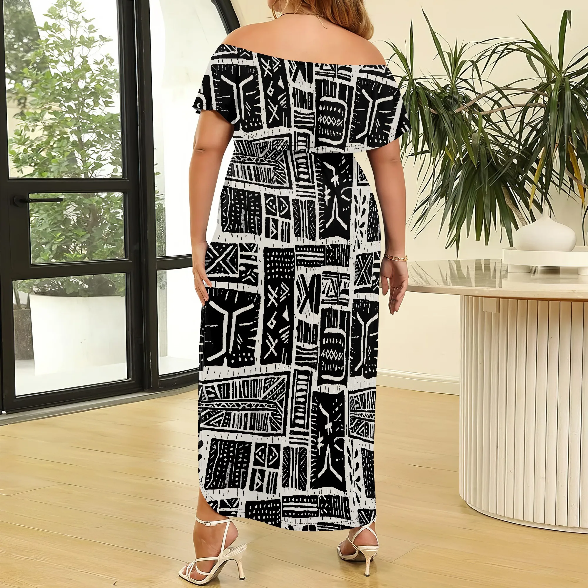 Abito da spiaggia casual lungo maxi con spalle scoperte taglie forti Tasche da donna