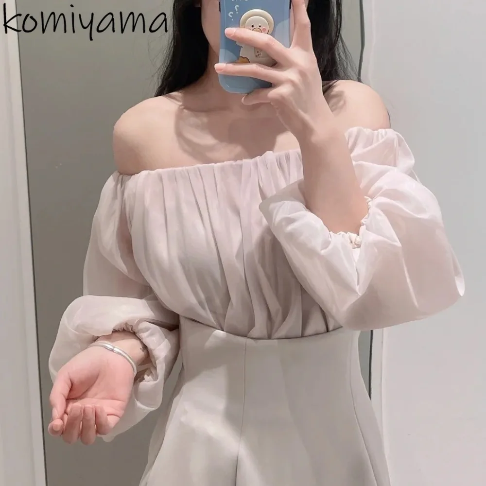 

Puff Sleeve Blusas Mujer Sexy Slash Neck Off Shoulder Woman 2025 Shirts & Blouses Japan New Ropa Fall Clothing Loose Camisas