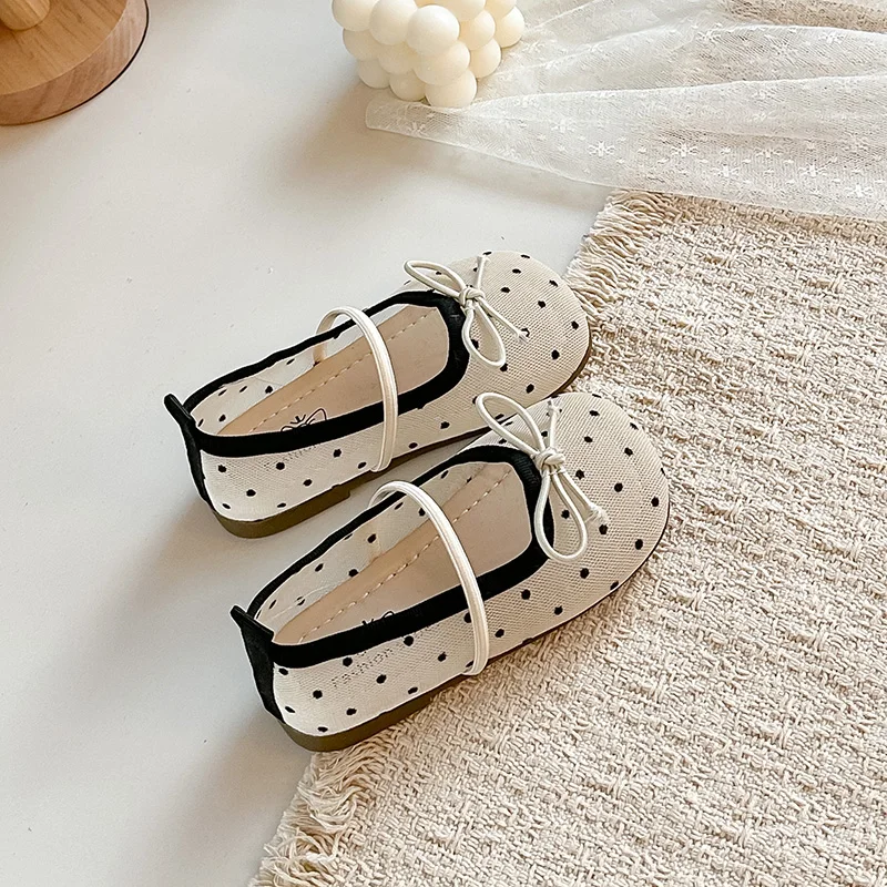 

Kids'Casual Shoes Sandals Mesh Bow Printed Summer Shoes For Girls Soft Bottom Anti-slip Slip-On Breathable Pink Black Size 21-34