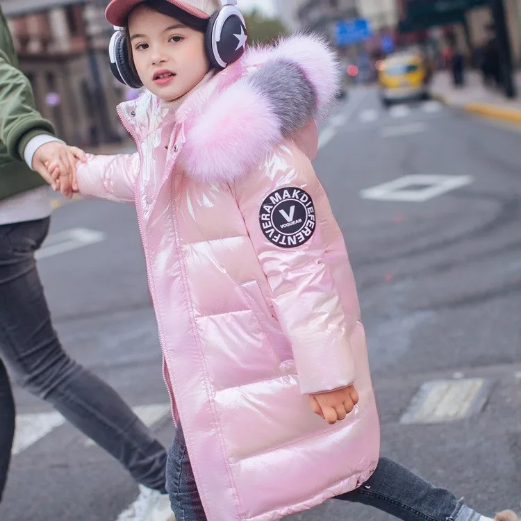 Shiny Fabric Hooded Down Jacket For Girls Windproof Coat Children Cotton Outerwear Teenage Winter Kids Parka Snowsuit 5-14 Year