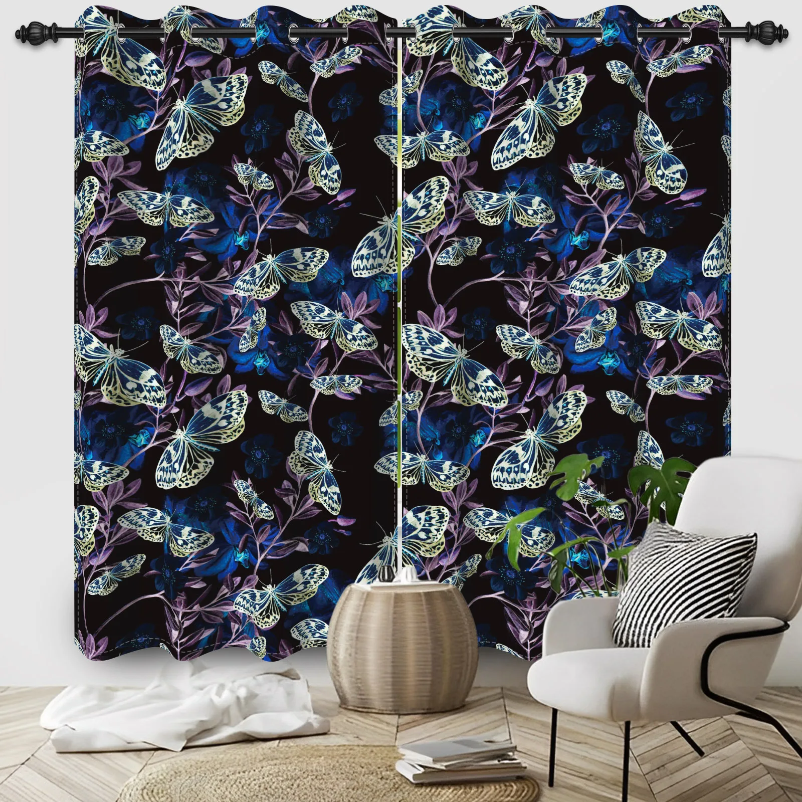

Butterfly Girl Bedroom Window Blackout Curtains Flower Black Room Darkening Grommet Curtains Living Room Decor 2 Pieces