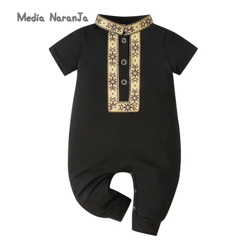 Baby boy arabic style clothes 3 colors black green white printed short sleeved rompers holiday Ramadan jumpsuits photo props