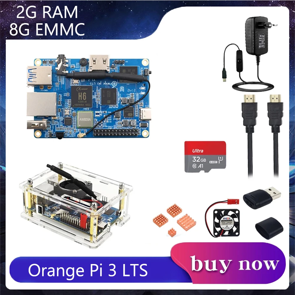 

Orange Pi 3 LTS 2G RAM 8G EMMC WIFI BT5.0 Gigabit 1.8Ghz AllWinner H6 SoC Mini Computer Android 9.0 Ubuntu Debian OS